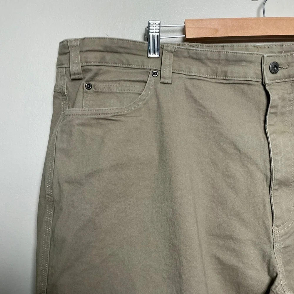 Duluth Flex Fire Hose Mens 48x32 Relaxed Fit Khaki Cotton Spandex Work Pants Tan
